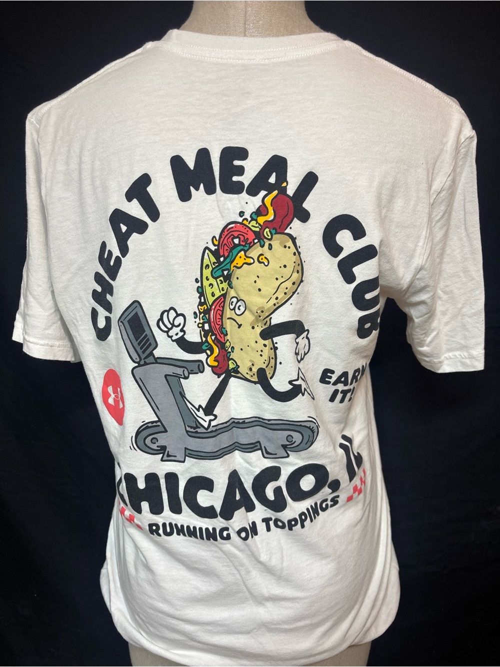Under Armour White 'Cheat Meal Club' Graphic Tee with Multicolor Taco Print